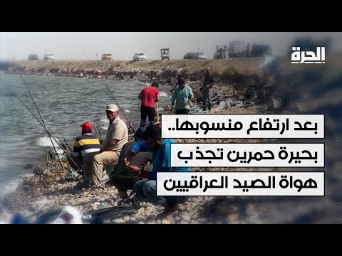 فيديو | بعد ارتفاع منسوبها.. بحيرة "حمرين" تجذب هواة الصيد العراقيين