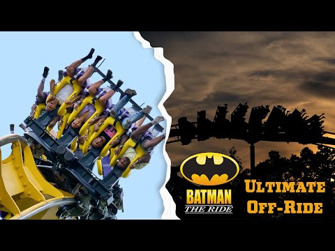 Off-ride footage of a Batman The Ride train