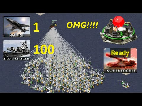 1 Iron Curtain Harrier vs 100 Aegis Cruisers OMG!!!!!!!!!!! Red Alert 2