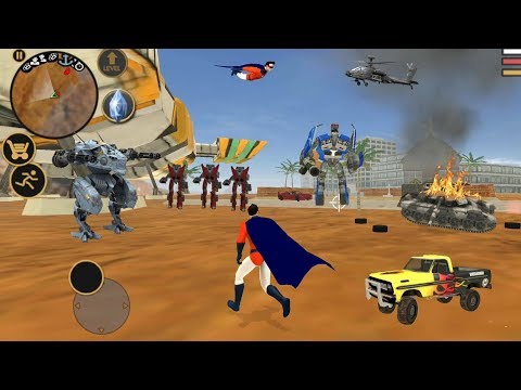Vegas Crime Simulator (SuperHero Fight Red Car Robot near by Alien Ship) Army Tank Destroyed - HD