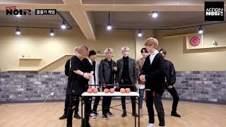 Yoo Hoyeon & Kim Daewon NOIR break apple in half with bare hand (feat: Jongho ATEEZ)