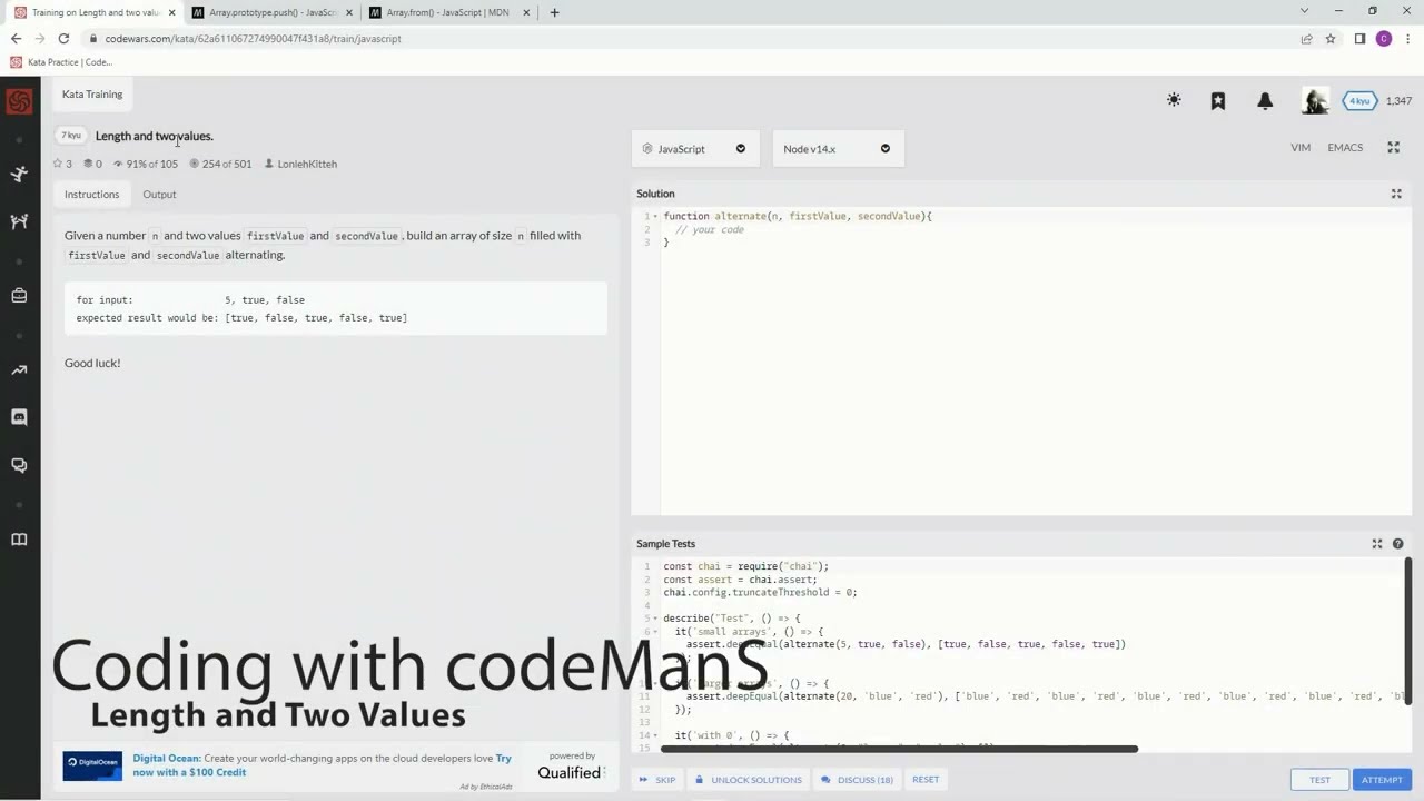 (Archived) Codewars 7 kyu Length and Two Values Javascript