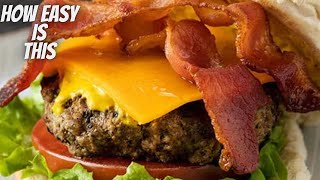 Bacon cheese burgers on EliteFyre by Volteq electric grill perfect for camping or lake days