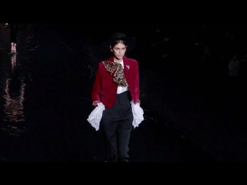 Kaia Gerber and her fellow models on the runway for the Saint Laurent Fashion Show in Paris