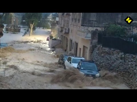 Car washed away during flash floods in Malta, South of Italy