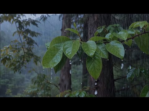 Sleep or Relax with Heavy Rain No Thunder Sound on Forest Leaves, Ultimate Calm For Anxiety Relief