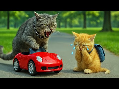 Poor Kitten was bullied and his Car was taken by the mean Cat, Mama Cat Teaches Him a Lesson