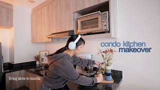 condo kitchen makeover, grocery restock, & cooking at home 🍳🍚 | living alone in manila