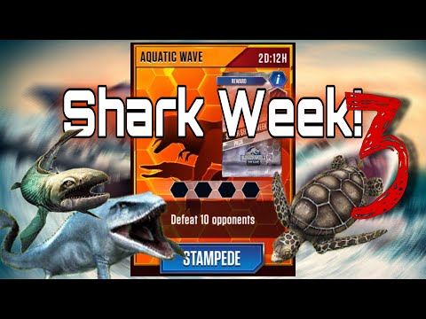 JURASSIC WORLD the game: Aquatic Wave (Stampede) DEFEAT 10 OPPONENTS! Shark week!Battle #3