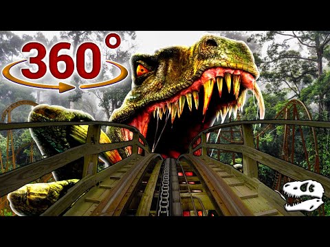 360 / VR Video Dinosaur Roller Coaster Experience - Jurassic World Virtual Ride