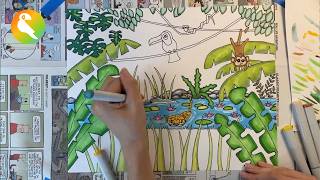 How to draw a Jungle Rainforest | Step by step art lesson | Henri Rousseau