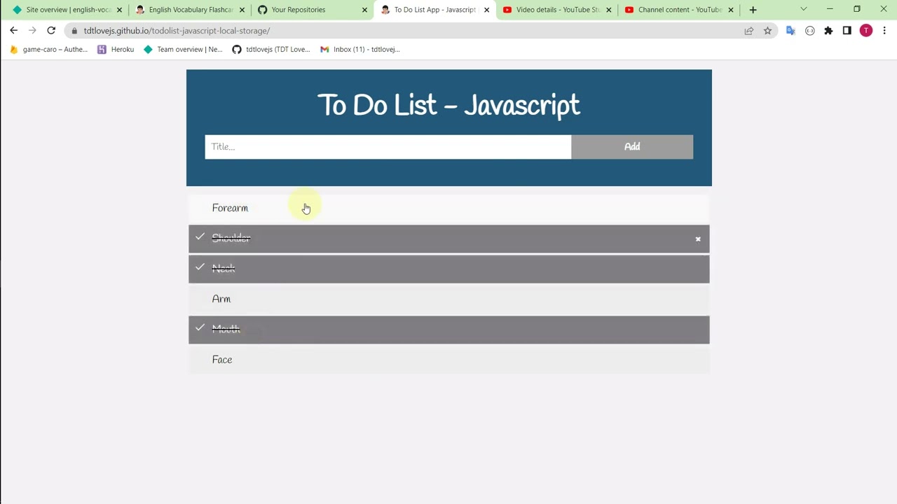 Demo - To Do List App | Javascript, Local Storage #tdtlovejs