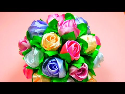 Мастер-класс: Бутоны Роз в Букет-Шар. / Ribbon Rose, Bouquet-Ball / ✿ NataliDoma