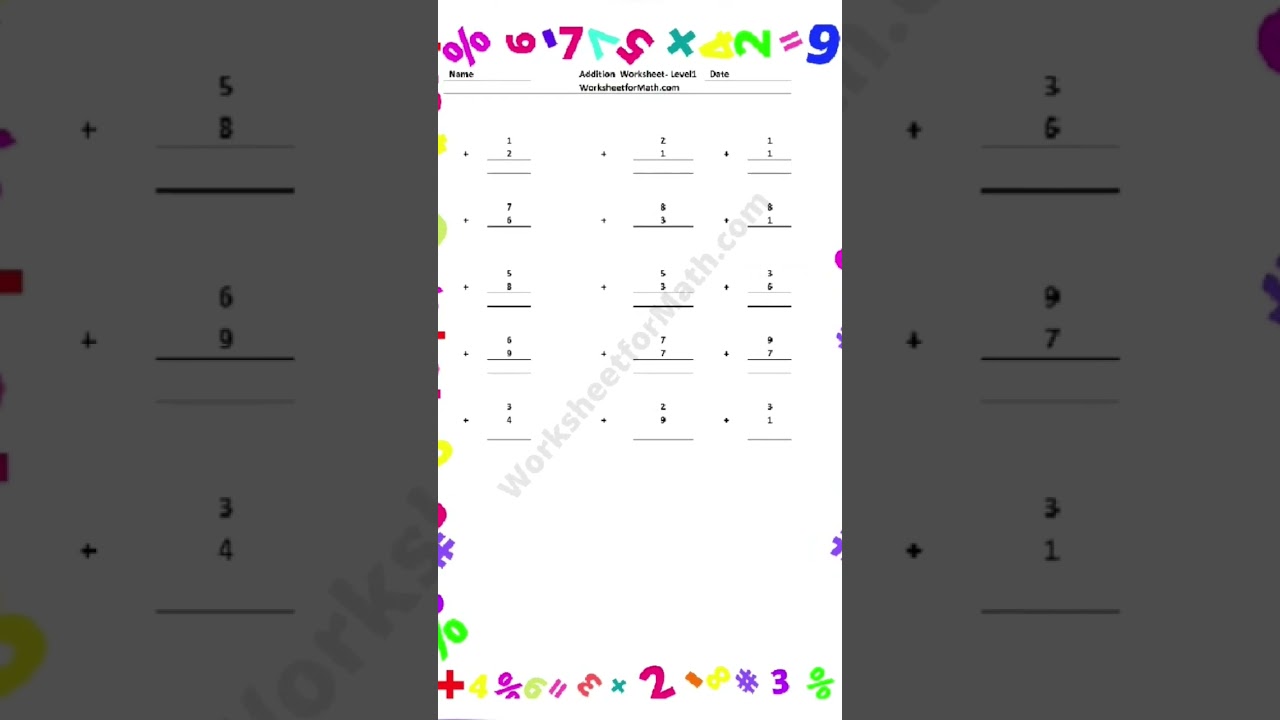 Kids Math Worksheet  one digit addition worksheet  #mathworksheets #addition #mathshorts  #worksheet