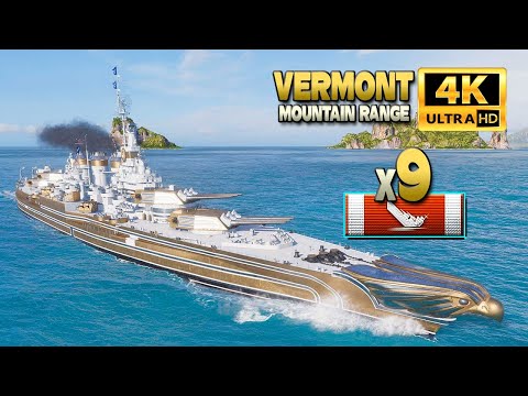 Battleship Vermont: 9 ships destroyed on Mountain Range - World of Warships