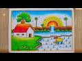 Paddy Field With Farmer Scenery Drawing Easy Village Landscape Scenery Drawing Easy Winter Scenery
