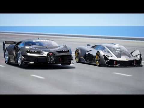 1,000KMH!!! Lamborghini Terzo Millennio vs Bugatti Vision GT | DRAG & TRACK RACE