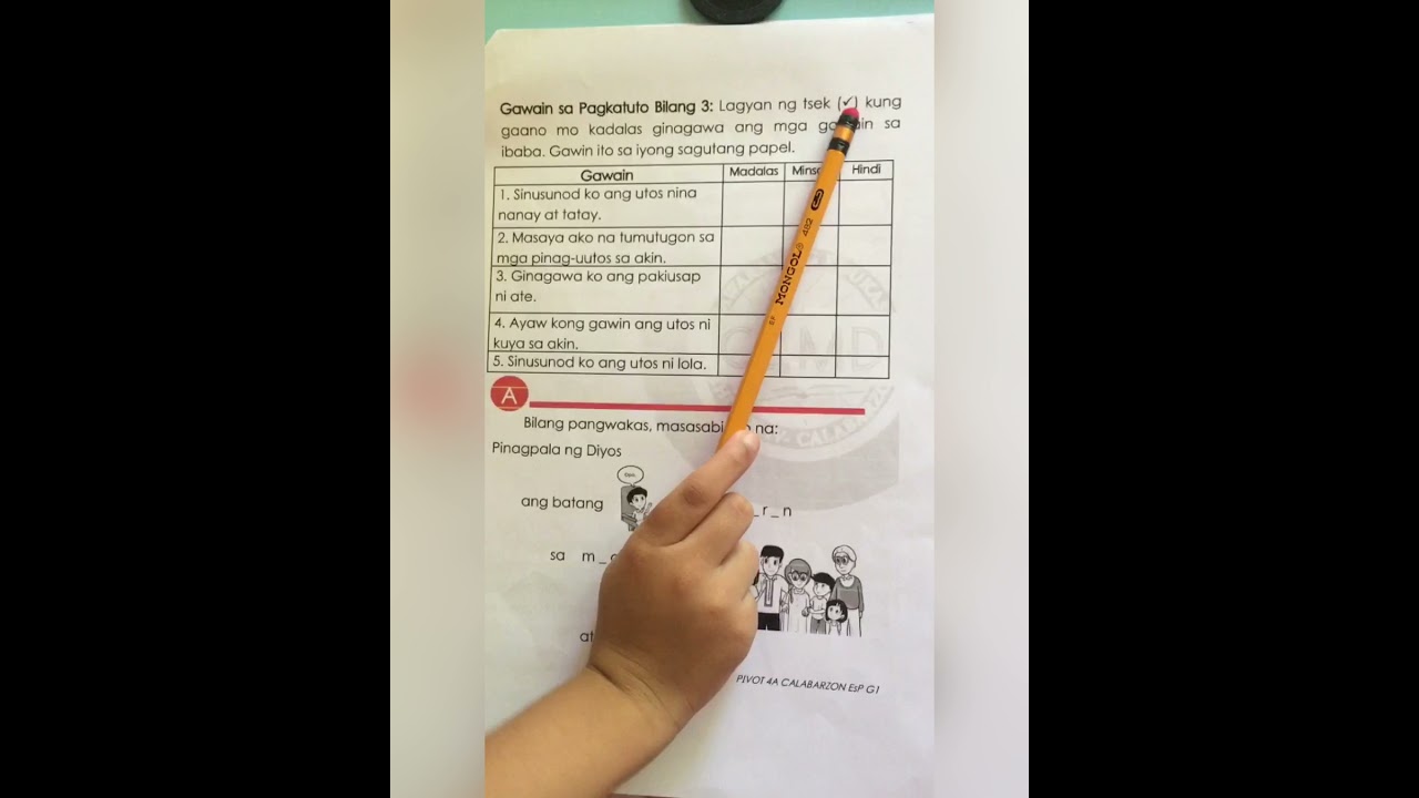 lagyan ng ✅ kung gaano mo kadalas ginagawa ang mga gawain sa ibaba. EsP 1 week 4 Q3.