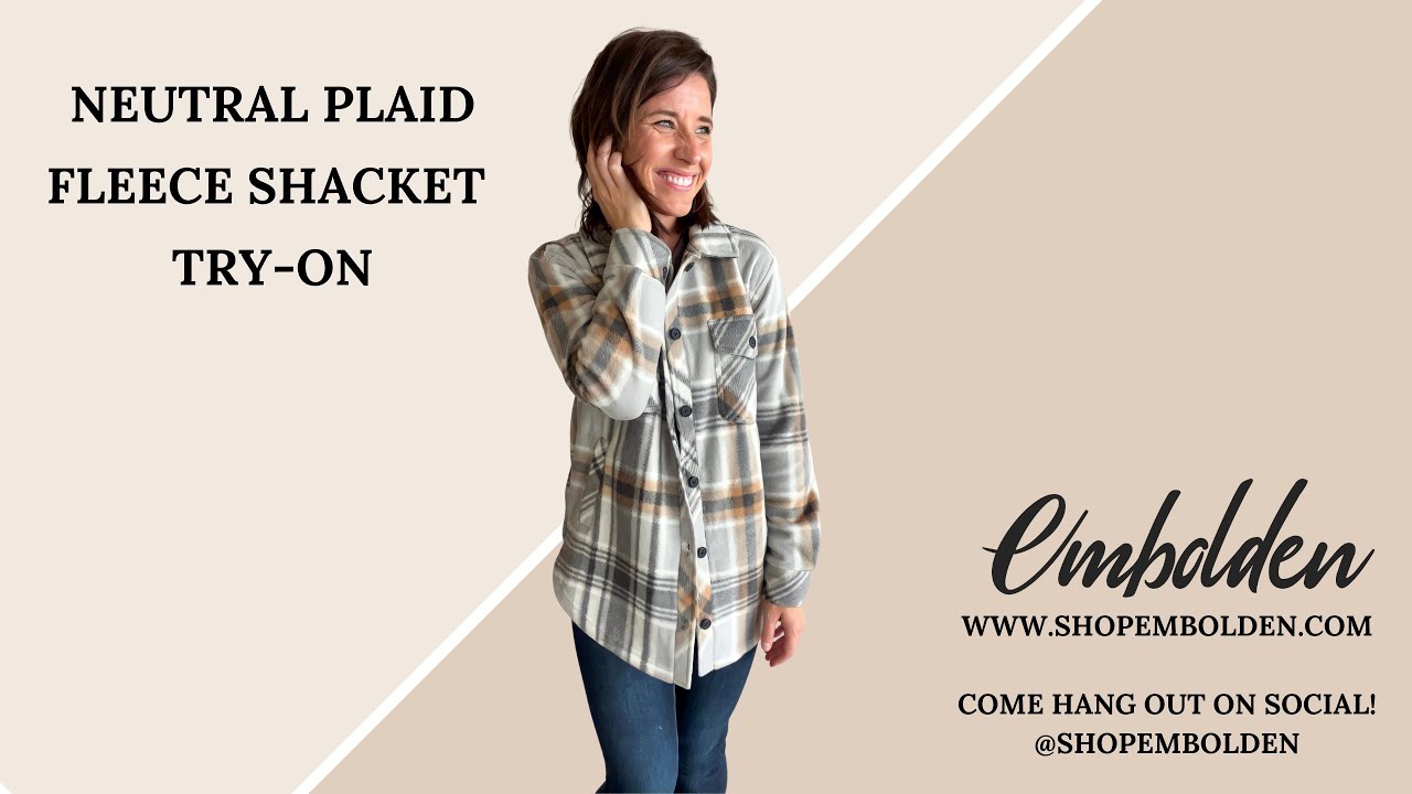 Neutral Plaid Fleece Shacket Try-On