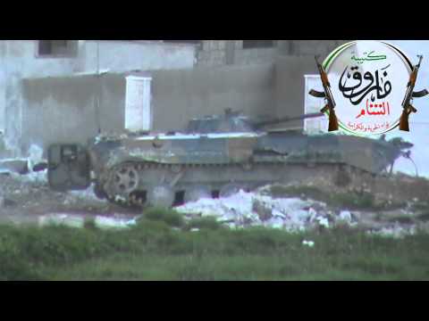 توثيق لعربة البي أم بي المدمرة من قبل عناصر كتيبة فاروق الشام في حي جوبر في مدينة دمشق