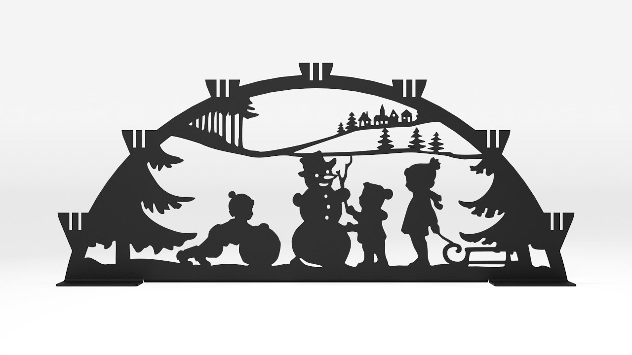 Schwibbogen aus Metall | DSB1240 Schneemann-Motiv | Schwarz | 60 cm breit | für den Innenbereich Video