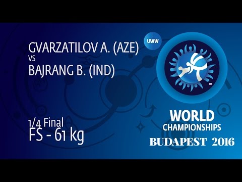 1/4 FS - 61 kg: A. GVARZATILOV (AZE) df. B. BAJRANG (IND) by TF, 10-0