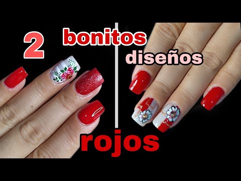 2 Bonitos diseños de uñas / color rojo /uñas cortas /uñas naturales./Red   nail design.
