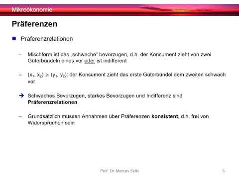 Mikroökonomie 1D   Präferenzen Teil 1