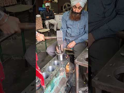Fitting the sleeve in to the Cummins Block #Cummins #Engine #Honing #workshop #automobile