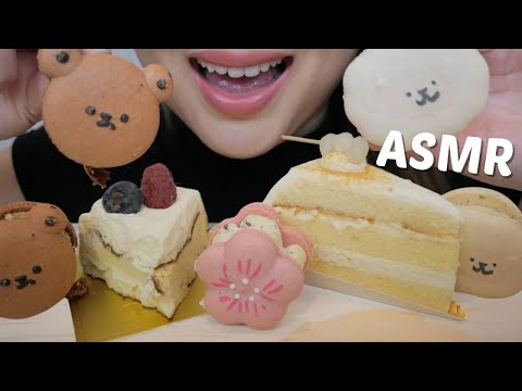 Japanese Cheese Cake and Mochi Cake with Assorted Macaroon *No Talking Eating Sounds | N.E