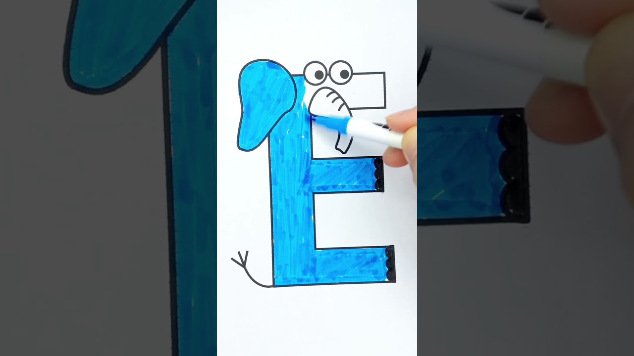 Coloring letter 'E' - for Elephant 🐘 #coloring #elephant #animateddrawings #cartoon #lettering