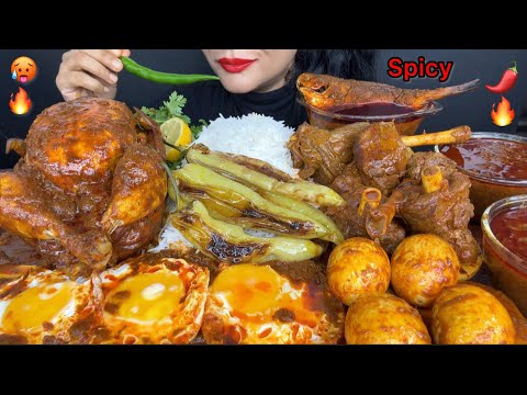 ASMR EATING WHOLE CHICKEN CURRY,MUTTON CURRY,FISH CURRY,EGG CURRY 