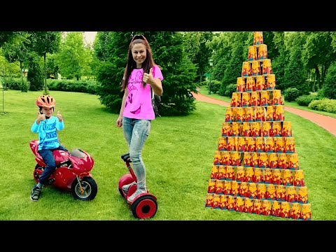 Den Pretend Play with COLORED CUPS and Ride on Mini Sport Bike for funny kids