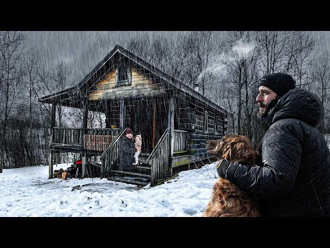 ESCAPING FREEZING RAIN AT A CABIN in the Woods!