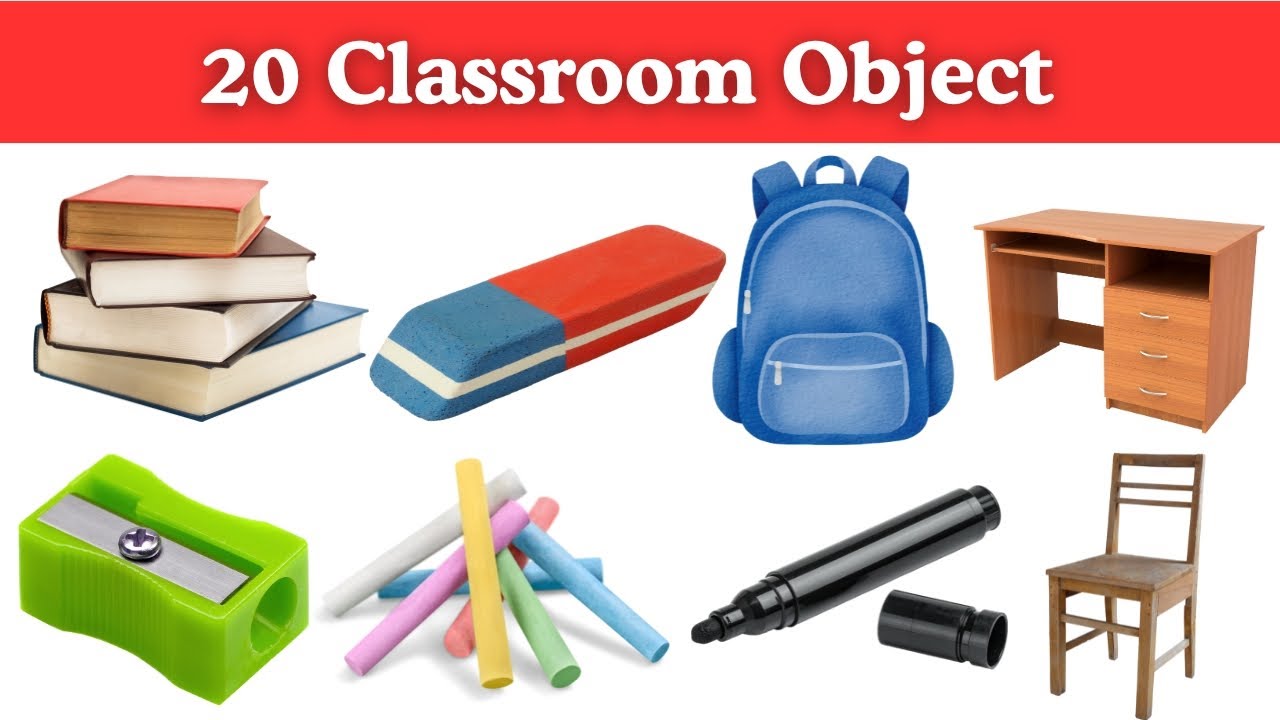 20 Classroom Objects Names for Kids in English | Learn School Things with Pictures #kidseducation