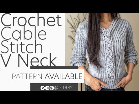 , title : 'How to Crochet: Cable Stitch V Neck Sweater | Pattern & Tutorial DIY'