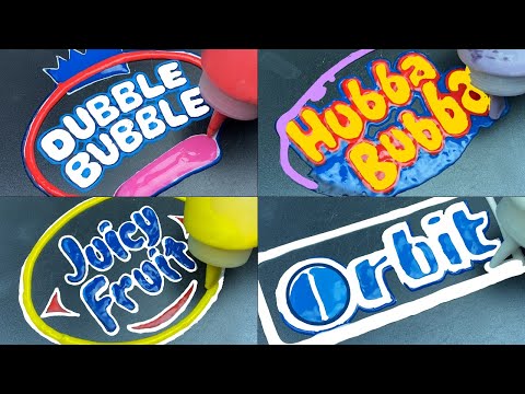 Bubble Gum Brands Logos Pancake Art - Dubble Bubble, Hubba Bubba, Juicy Fruit, Orbit