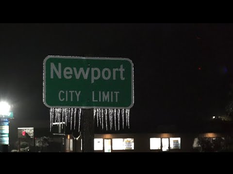 01-22-2022 Newport, NC - Car Slide Off Road - Flags Frozen Stiff - Gale Force Winds