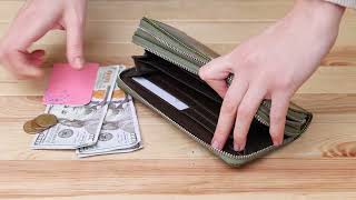 Гаманець жіночий з екошкіри на дві блискавки лаковий KIVI Хамелеон 19023 зелений