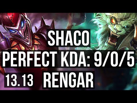 SHACO vs RENGAR (JNG) | 9/0/5, 3.1M mastery, 900+ games, Legendary | KR Master | 13.13