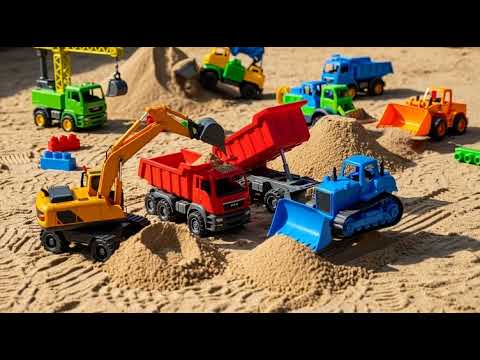 Compilation of excavator dump truck and tractor playing in the sand - Toy car story