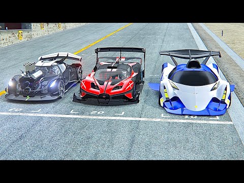 Bugatti Bolide GTR vs Koenigsegg Dragster Concept vs Devel Sixteen GTR - Drag Race 10 KM