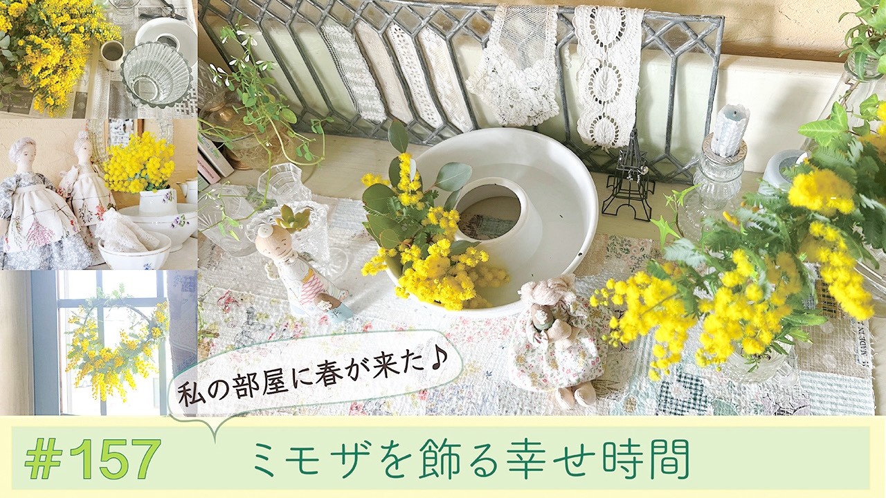 vol.157 【ミモザ祭りじゃ〜♪】しょーこちゃんが、お庭のミモザを持って来てくれた♪お部屋に一気に春が来た♡