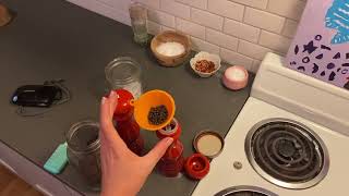 kitchenware asmr - POV: filling up a le creuset pepper mill ("cerise" colorway) with a funnel