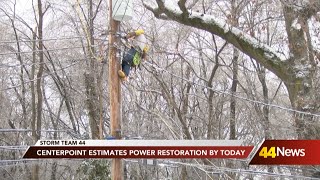 CenterPoint estimates power restoration by Thursday