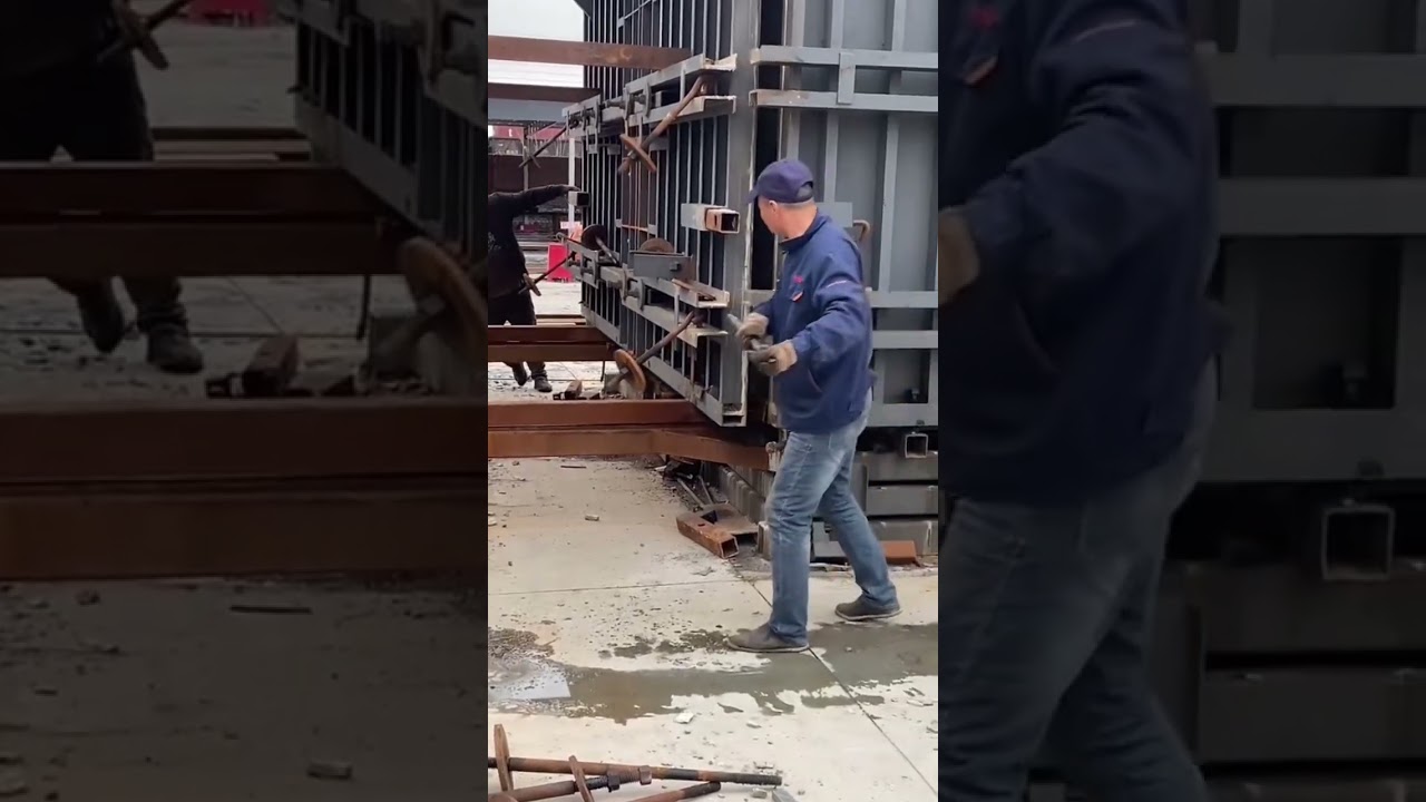 the removal stage of an iron cover by pushing it is carried out by several workers