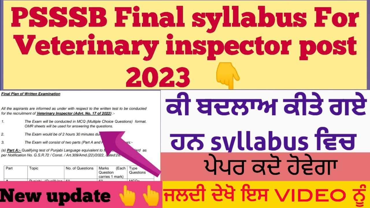 Final syllabus veterinary inspector 2023 | psssb veterinary inspector syllabus 2023