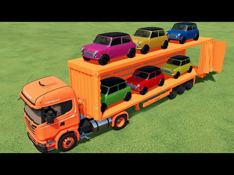 TRANSPORTING COLORED CARS MINI COOPER WITH SCANIA TRUCK | Farming Simulator 22