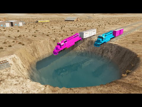 Trains vs Giant Pit – BeamNG.Drive