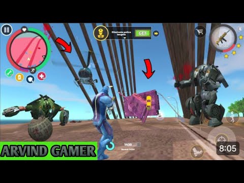 Rope Hero Vice Town -(Rope Hero FightCar robot and helicopter) spawn a tankstuck on bridge rope